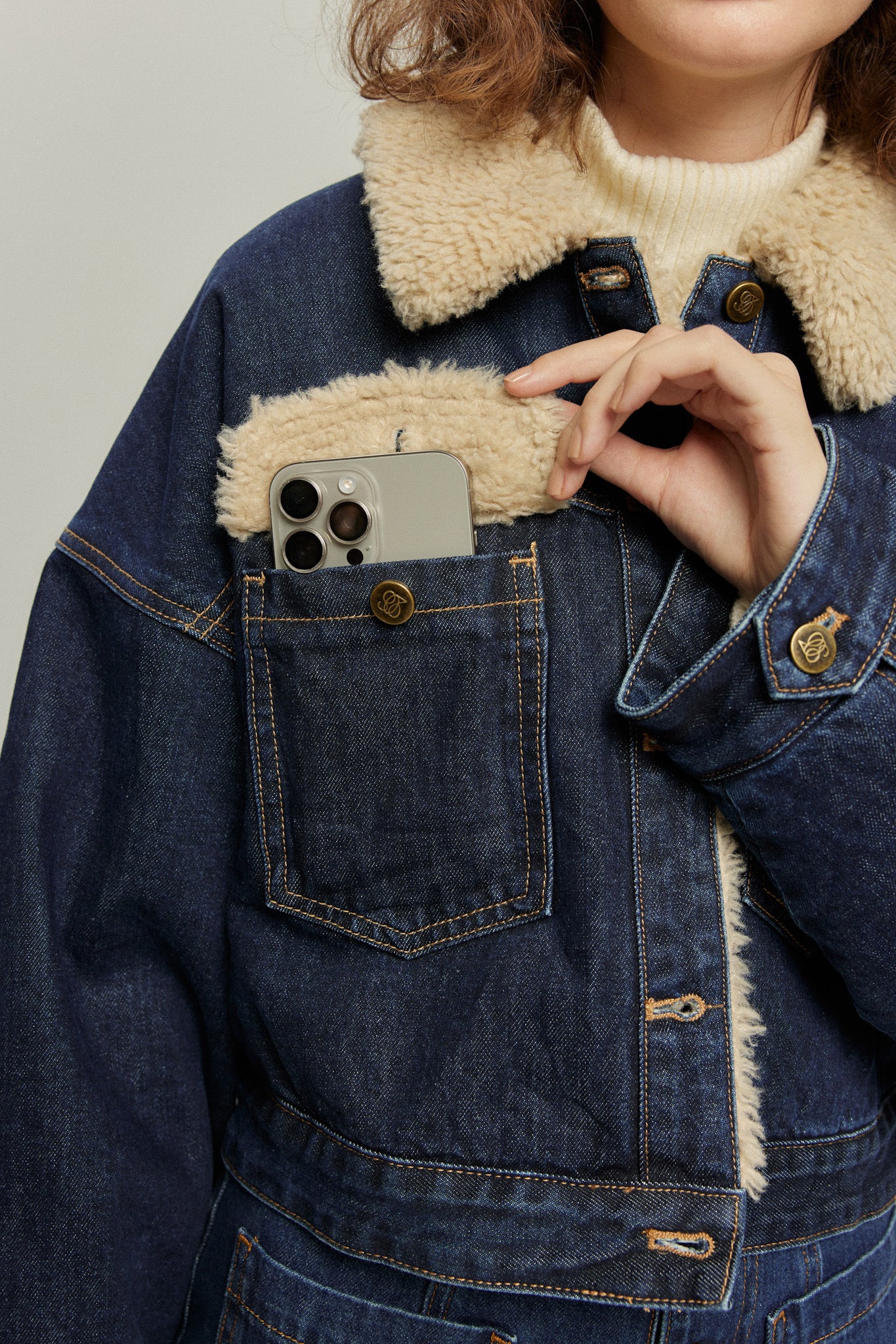 《犬のバルーンアート》ボアデニムジャケット-Navy