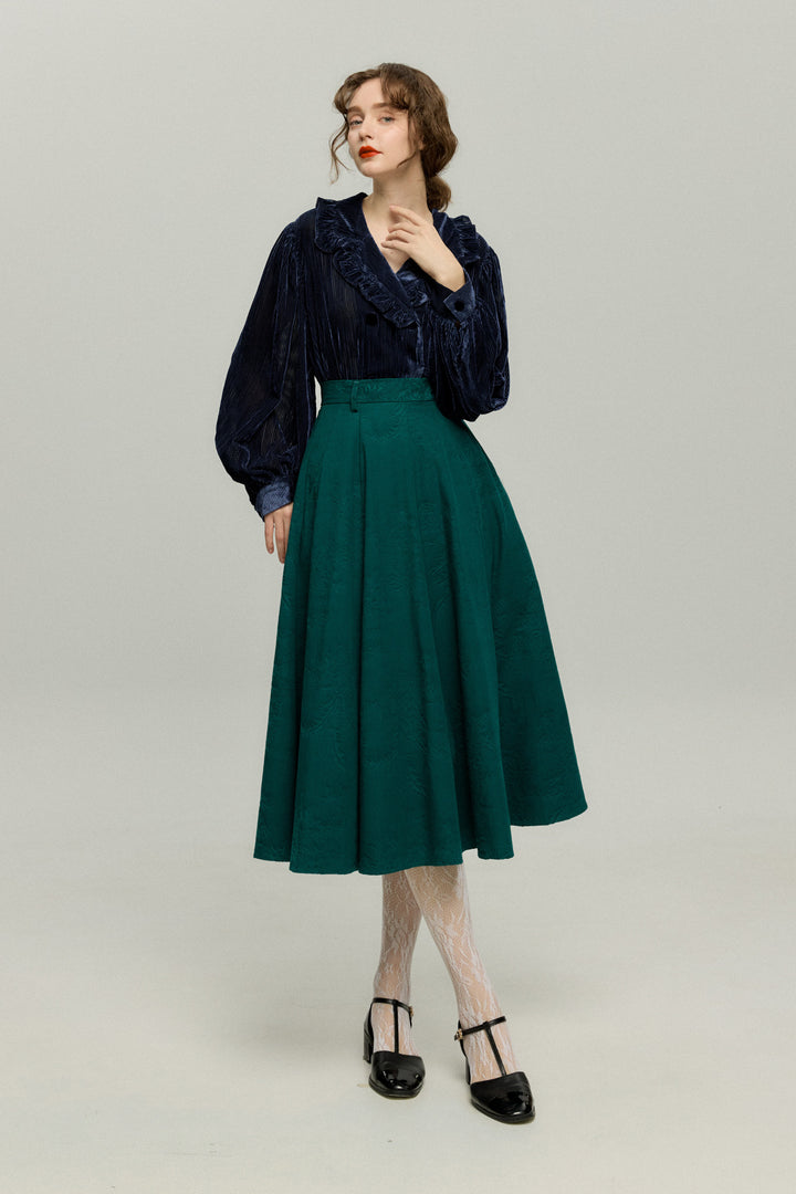 《お城を奪い返しちゃおう》フリルデザインベルベットトップス-Navy