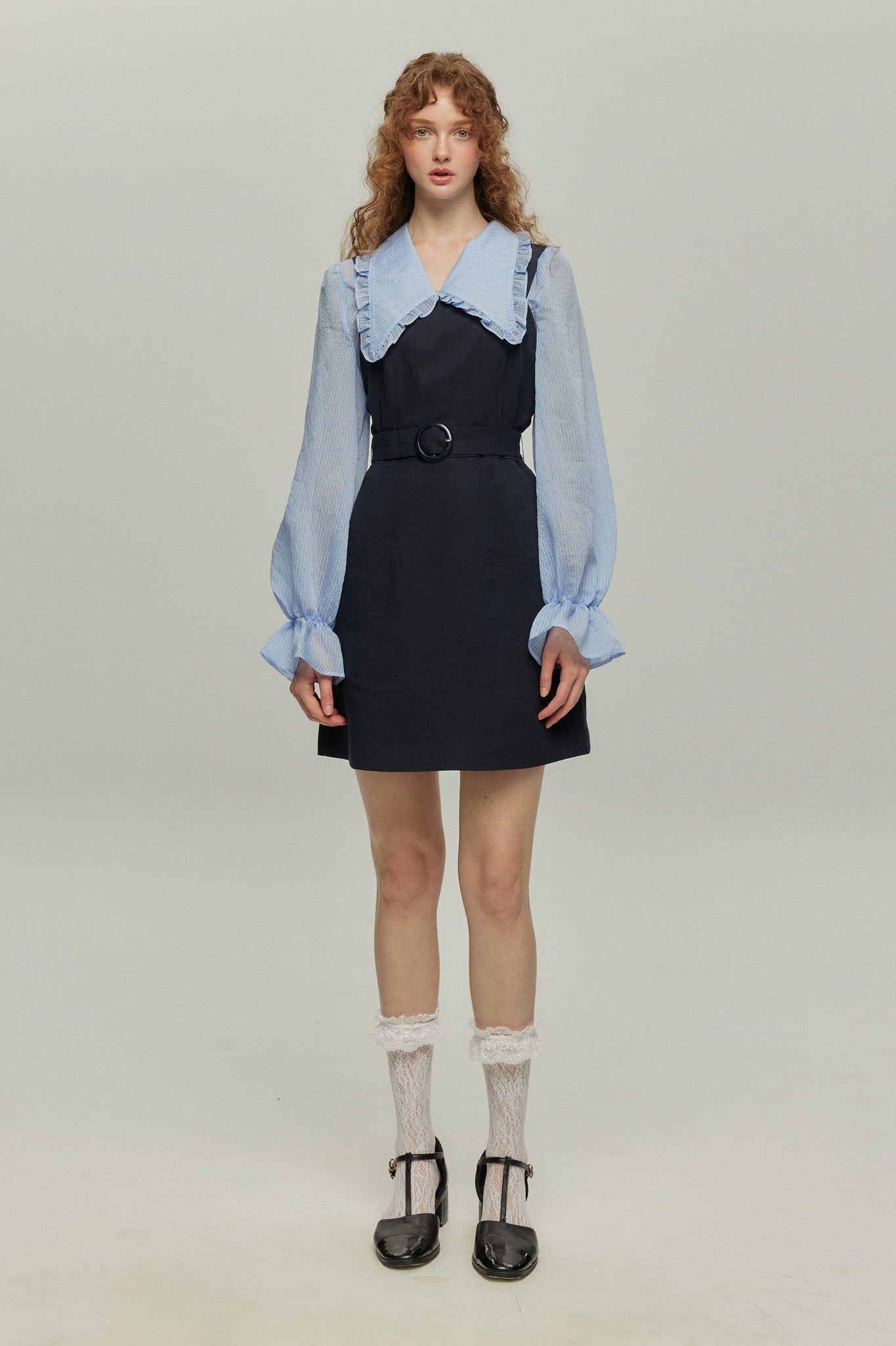 《Accordion on board》Color-block plaid blouse