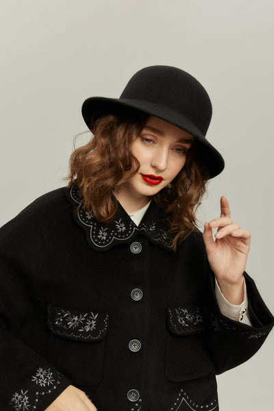 《蝶々になってしまった》スカラップデザインコート-Black