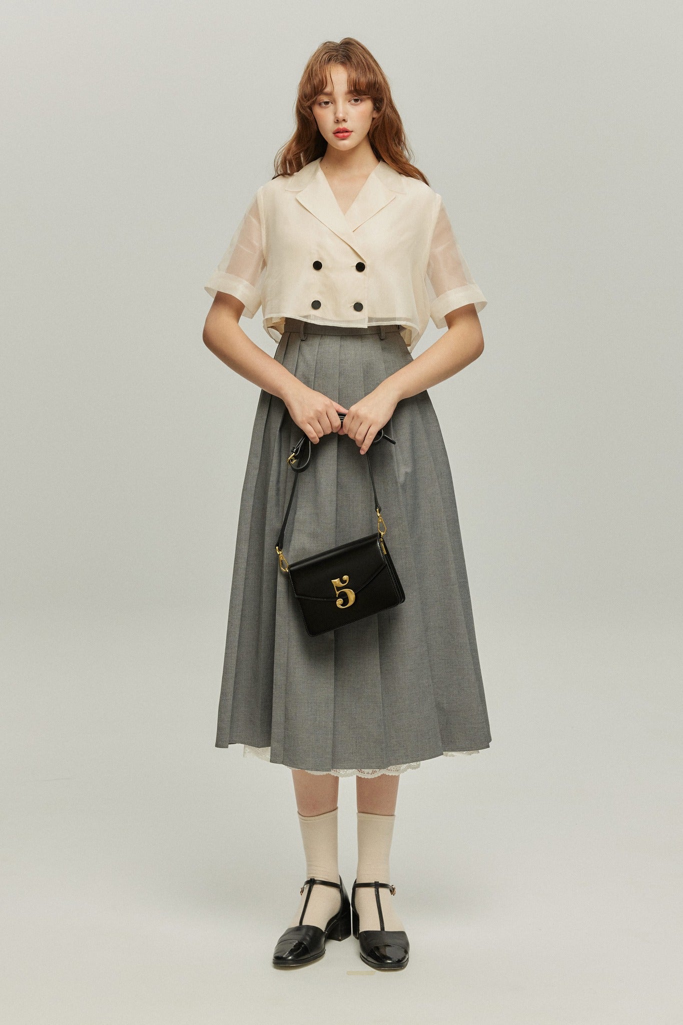 《つい一口食べちゃいました》ハイウエストサーキュラースカート-Houndstooth check