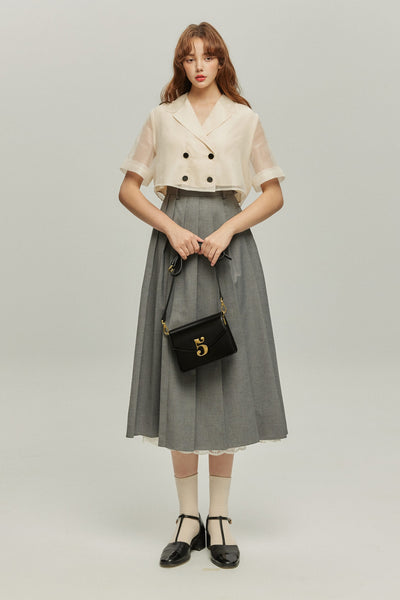 《つい一口食べちゃいました》ハイウエストサーキュラースカート-Houndstooth check