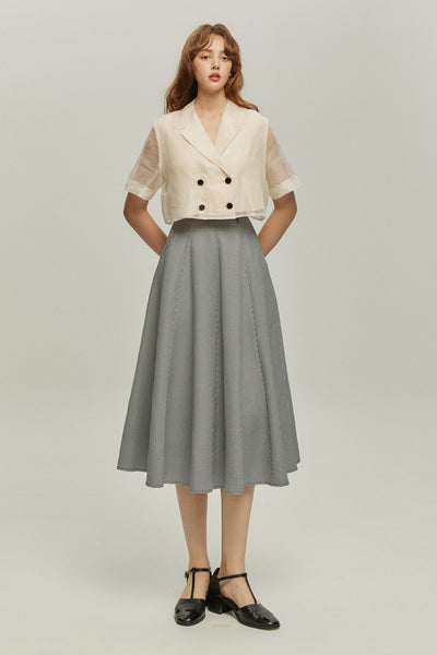 《つい一口食べちゃいました》ハイウエストサーキュラースカート-Houndstooth check