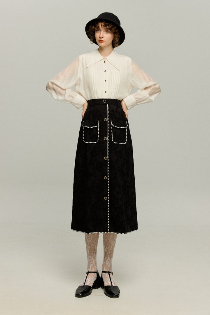 《まるで映画のワンシーンのよう》ハイウエストスカート-Black