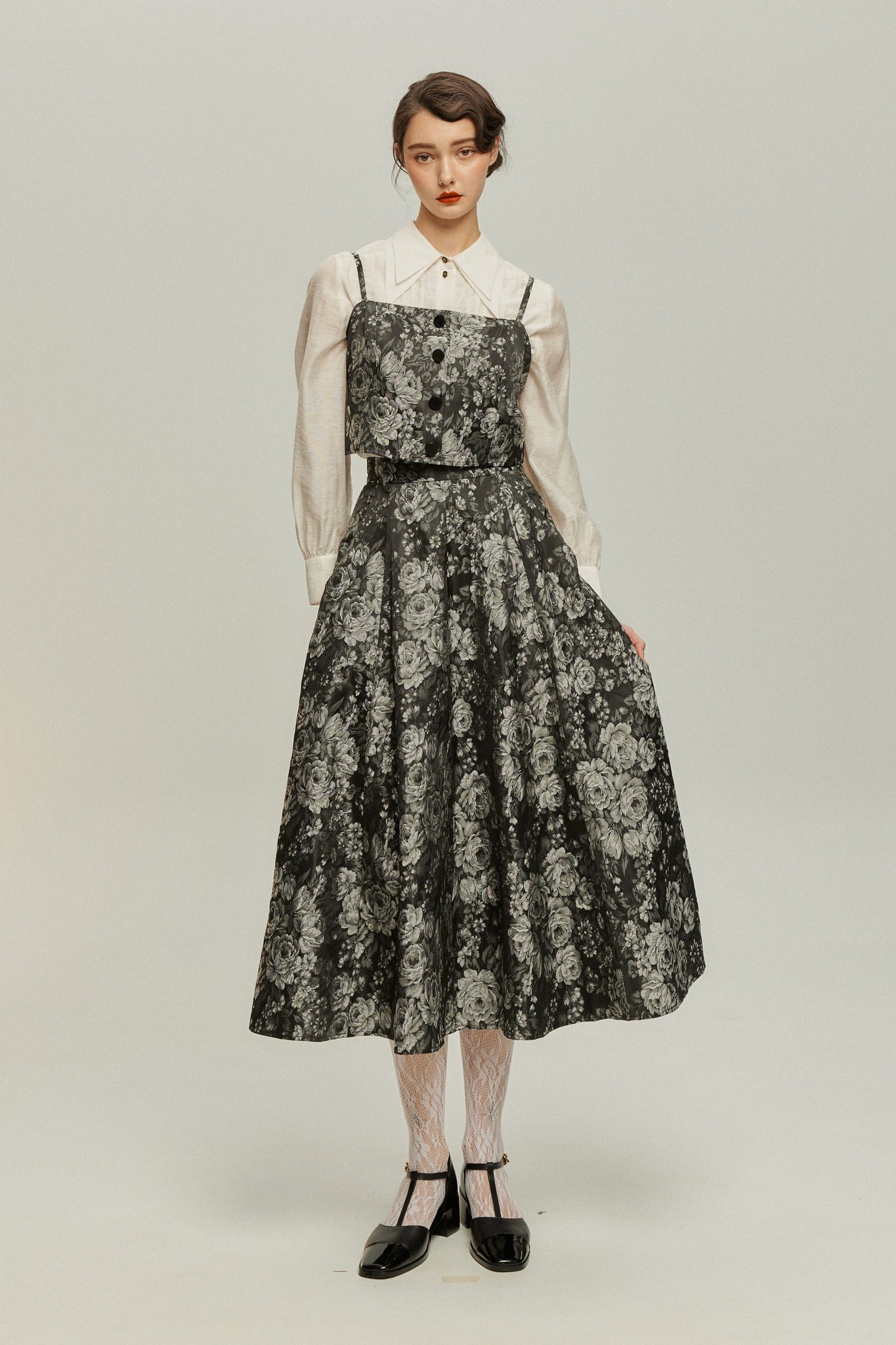 Tnewties ♡ 数日分にしては荷物が多すぎる green スカート 数日分にしては荷物が多すぎる》シノワズリハイウエストスカート-Black