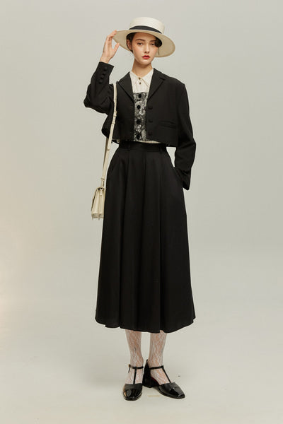 《数日分にしては荷物が多すぎる》バストパッド付きシノワズリクロップドトップス-Black