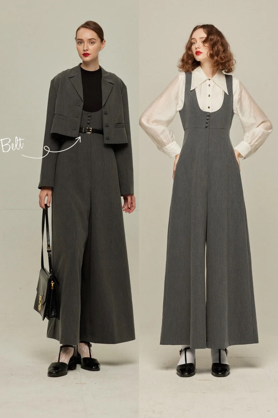 《Lucky Charm Hidden Under the Pillow》 High Waist Design Back Cross Overalls-Gray