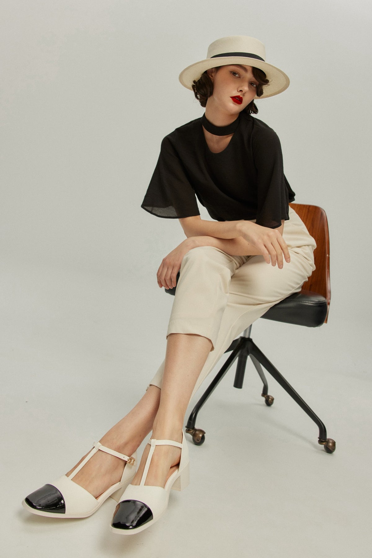 Tee Bar Mary Jane Pumps-Renewal-Black Toe×White