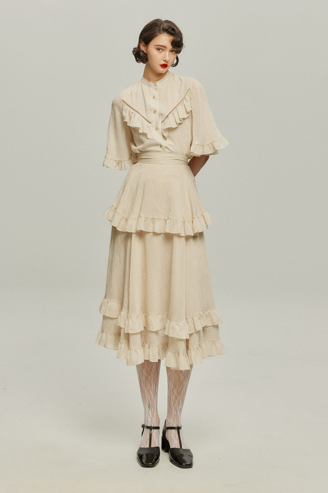 月の呪文を唱えて》レイヤードフリルスカート-Ivory – Tnewties