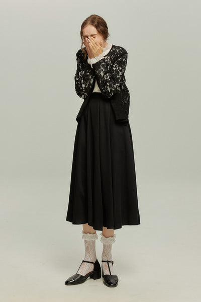 《午後には陶芸教室がある》フラワーレースシースルートップス-Black