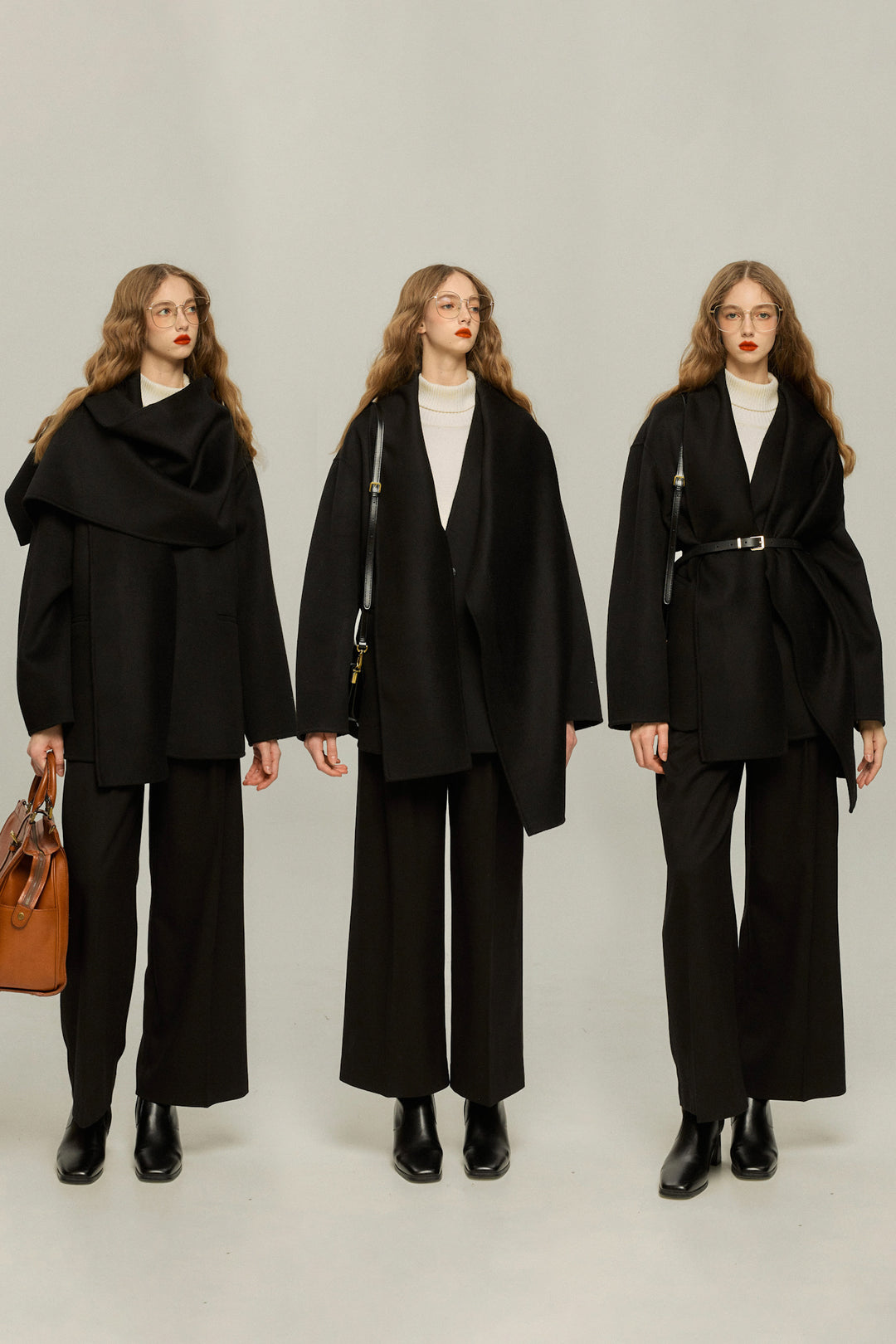《クリスマスツリーのサイズはどれにする？》ストール風カラーデザインアウター-Black