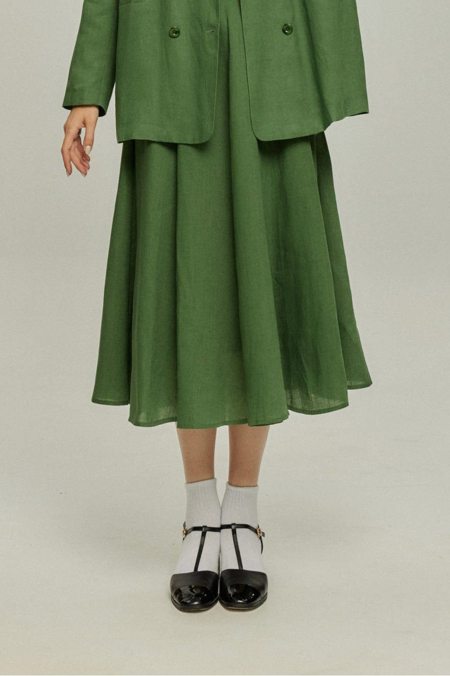 <tc>《다음 대사는 무엇인가요?》 벨트가 달린 플레어 스커트-Green</tc>