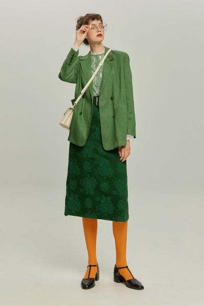 <tc>《샴페인을 열었다면 끝까지 마셔요》 시누아즈리 패턴 플라워 레이스 헴 스커트-Green</tc>