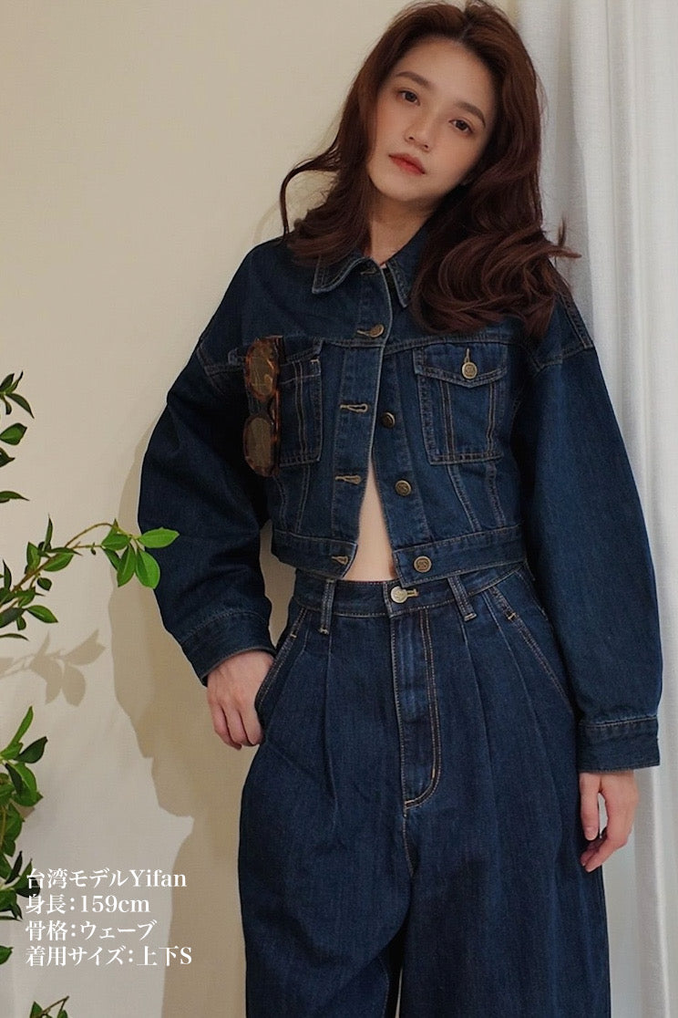 《やっと手に入れたライブチケット》ショートデニムジャケット-Navy