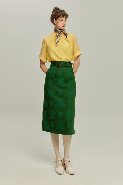 <tc>《샴페인을 열었다면 끝까지 마셔요》 시누아즈리 패턴 플라워 레이스 헴 스커트-Green</tc>