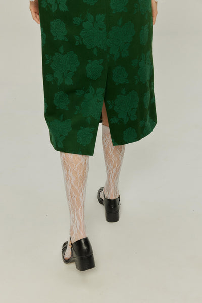 <tc>《샴페인을 열었다면 끝까지 마셔요》 시누아즈리 패턴 플라워 레이스 헴 스커트-Green</tc>