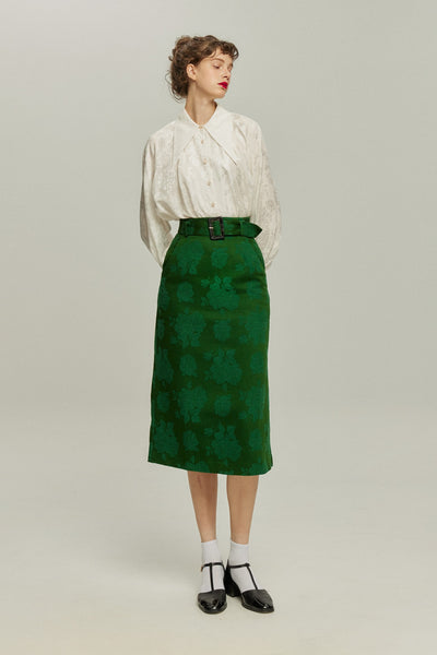 <tc>《샴페인을 열었다면 끝까지 마셔요》 시누아즈리 패턴 플라워 레이스 헴 스커트-Green</tc>