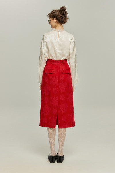 <tc>《샴페인을 열었다면 끝까지 마셔요》 시누아즈리 패턴 플라워 레이스 헴 스커트-Red</tc>