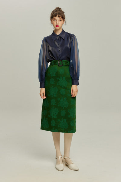 <tc>《샴페인을 열었다면 끝까지 마셔요》 시누아즈리 패턴 플라워 레이스 헴 스커트-Green</tc>