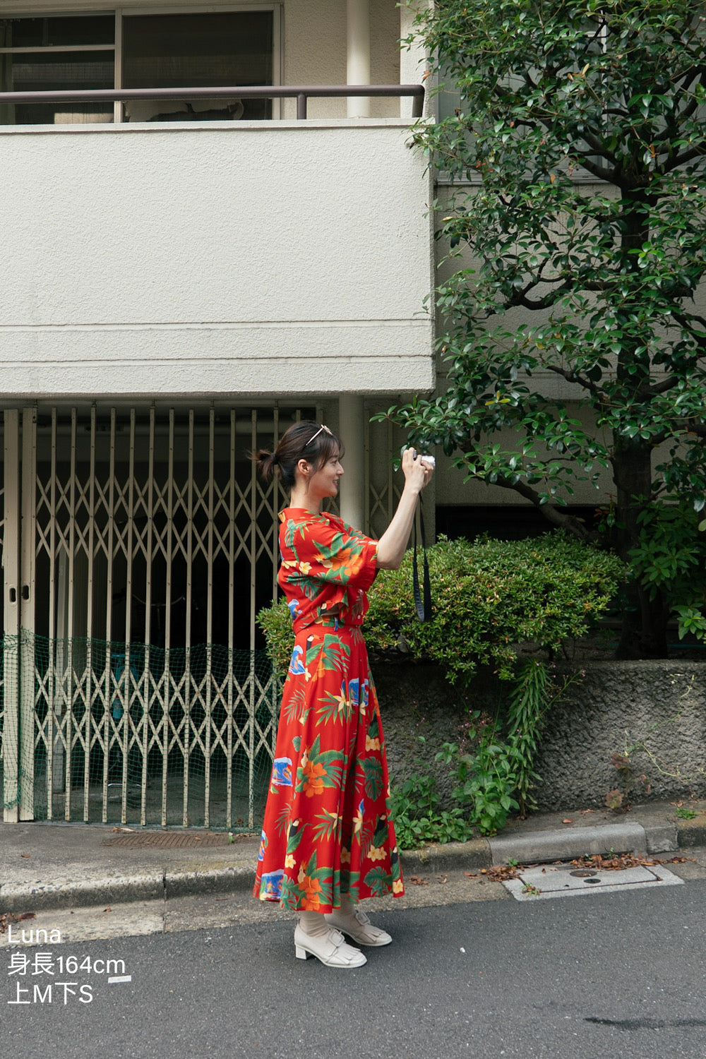 《今日はサーフィン日和》トロピカルデザインフレアロングスカート-Red