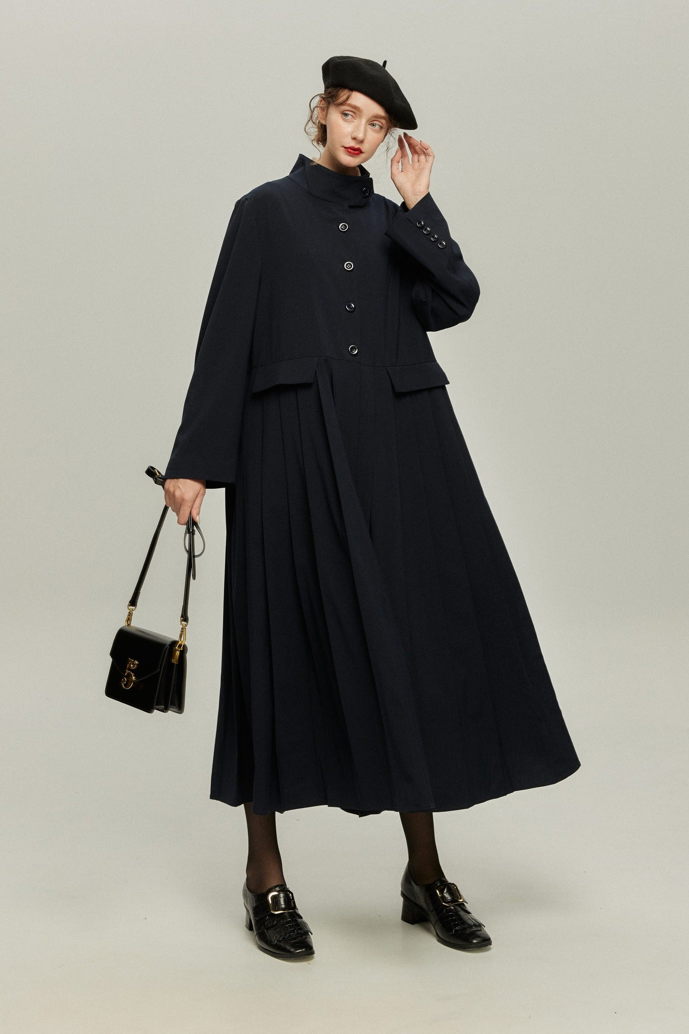 《公園のベンチに一緒に座ろう》ベルト付き2wayジャケットワンピース-Navy