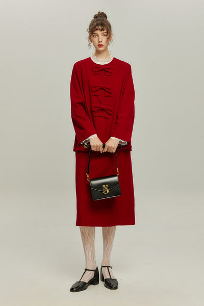 《ケーキは何ピース欲しい？》リボントップス-Red