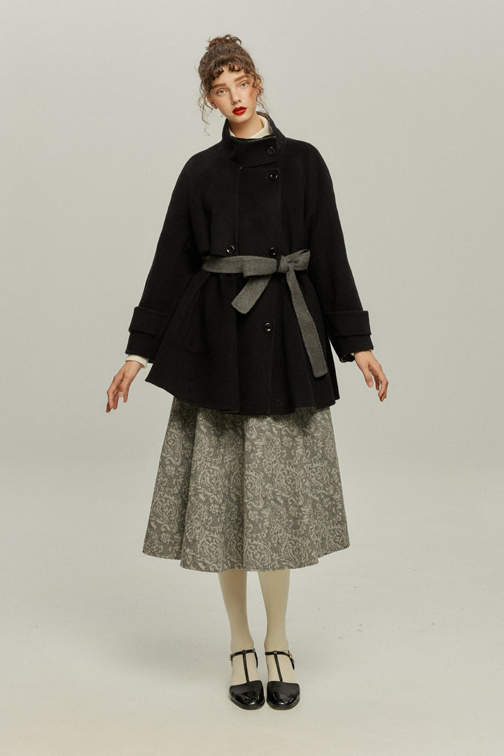 《Are you eating frozen food again? 》2way collar wool blend coat-Gray