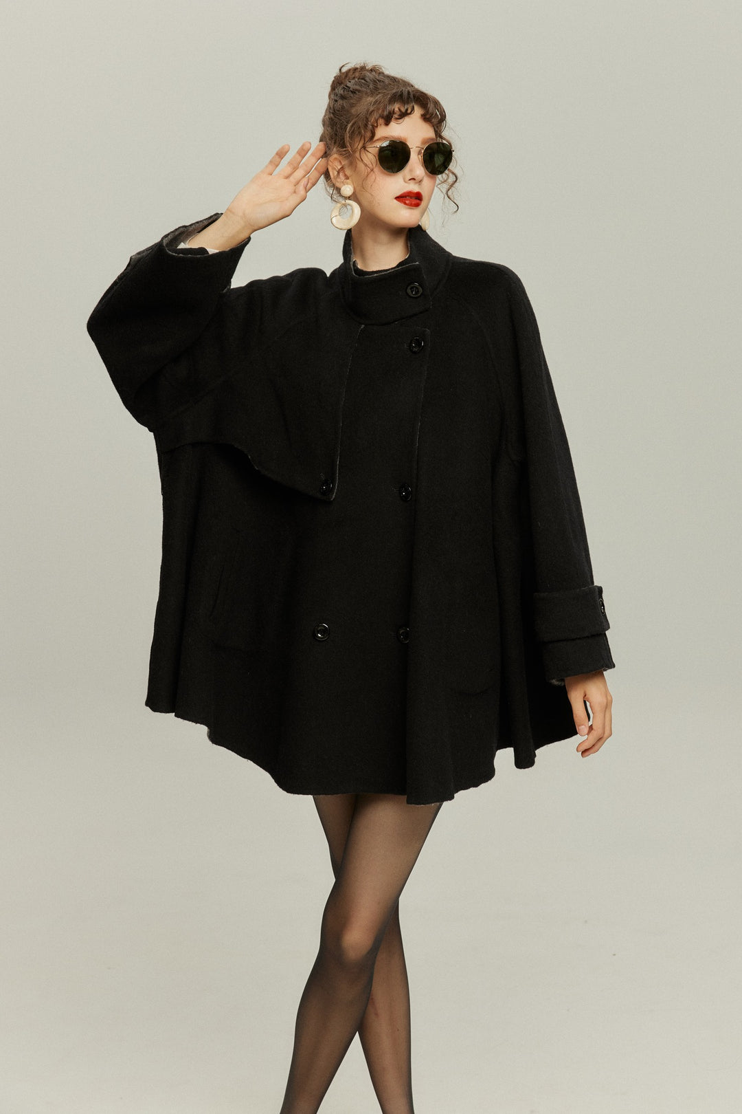 《Are you eating frozen food again? 》2way collar wool blend coat-Gray