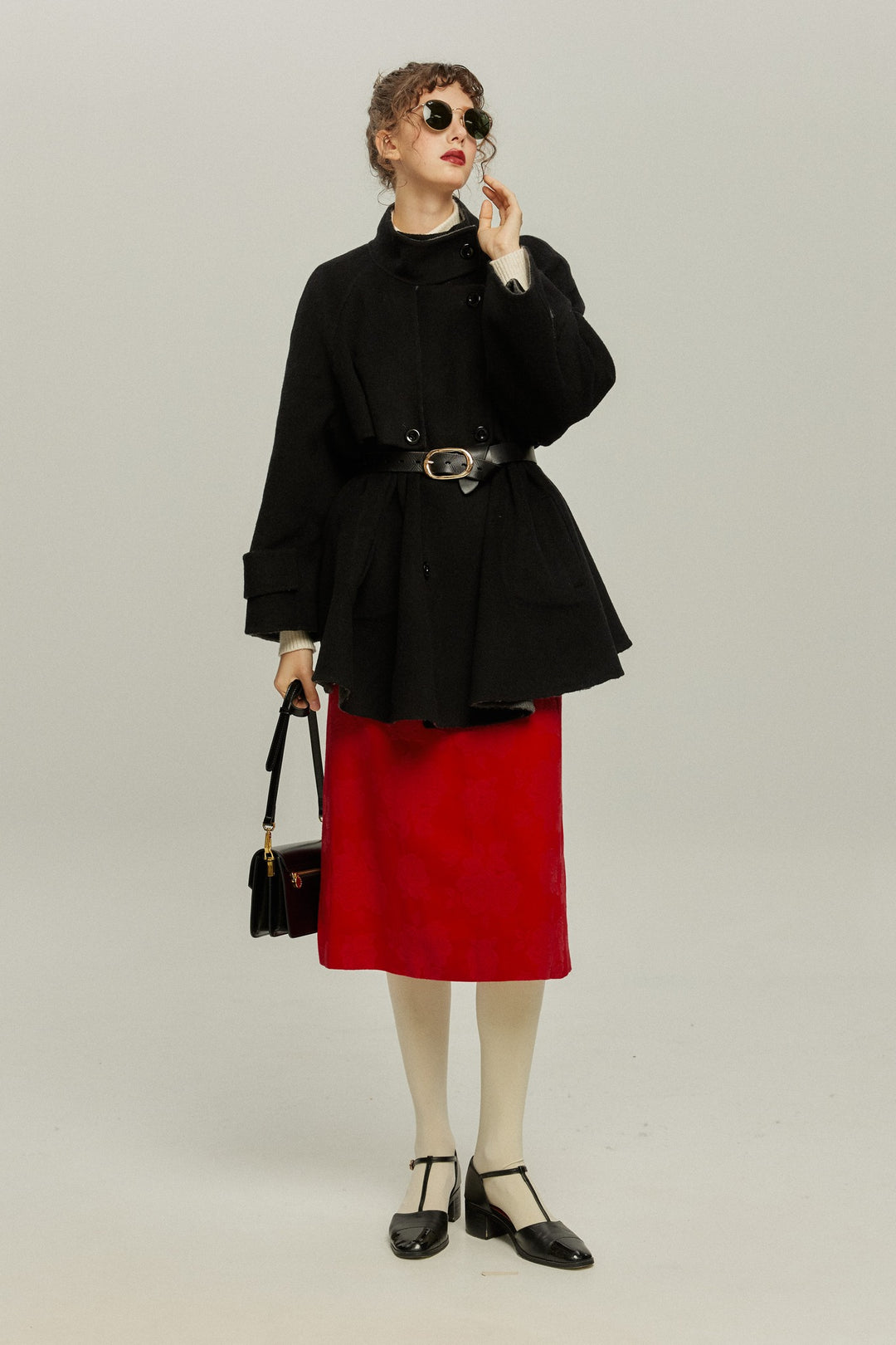 《Are you eating frozen food again? 》2way collar wool blend coat-Gray