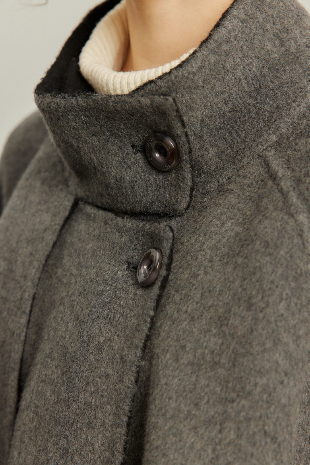 《Are you eating frozen food again? 》2way collar wool blend coat-Gray