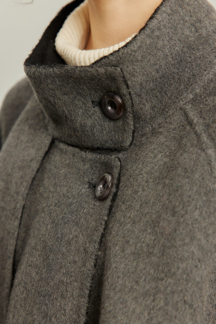 《Are you eating frozen food again? 》2way collar wool blend coat-Gray