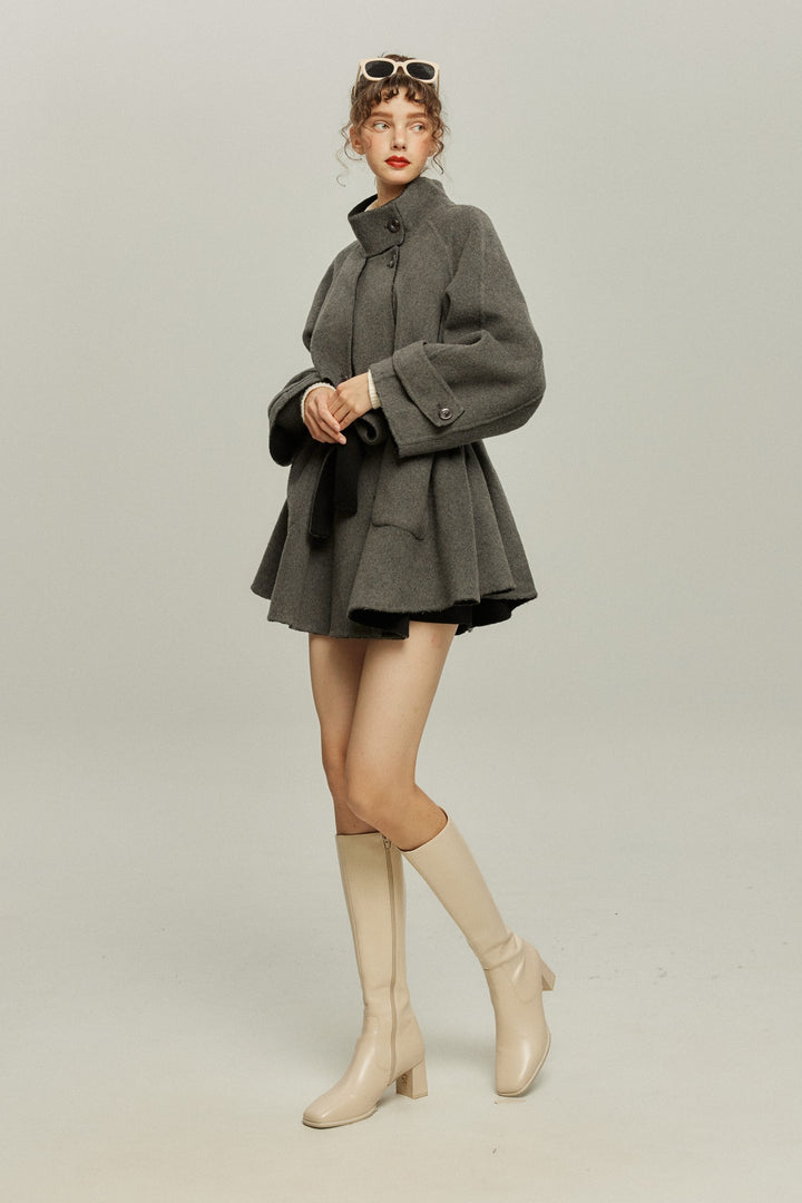 《Are you eating frozen food again? 》2way collar wool blend coat-Gray