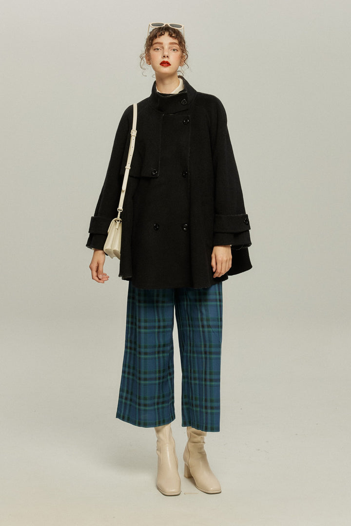 《Are you eating frozen food again? 》2way collar wool blend coat-Gray