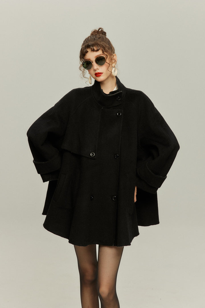 《Are you eating frozen food again? 》2way collar wool blend coat-Gray