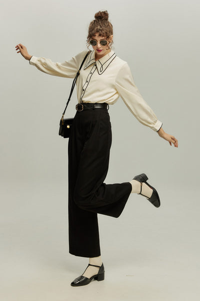 《Facial pack with cucumbers》High waisted flare pants