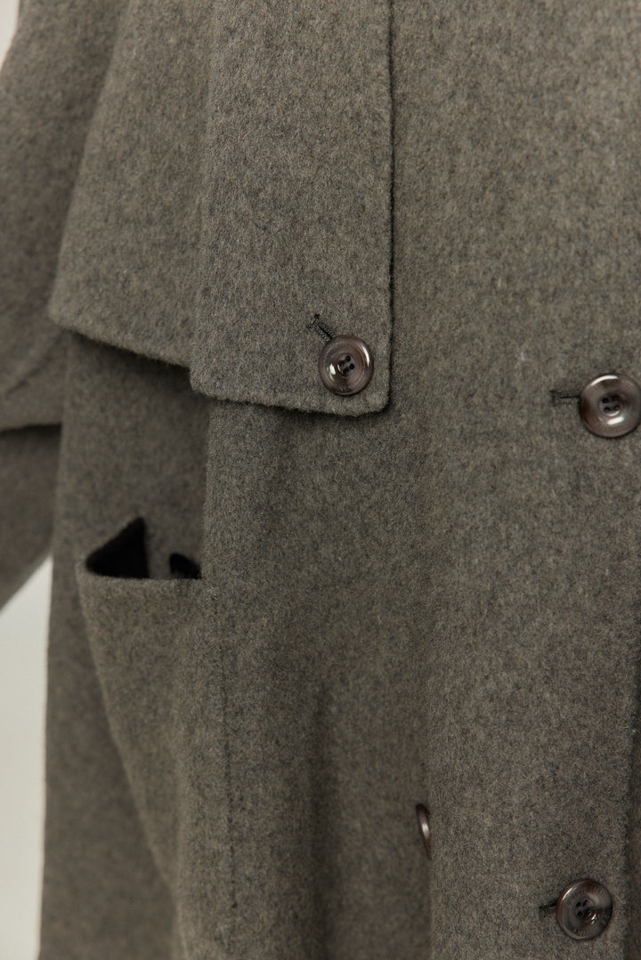 《Are you eating frozen food again? 》2way collar wool blend coat-Gray