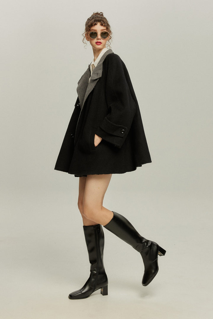 《Are you eating frozen food again? 》2way collar wool blend coat-Gray