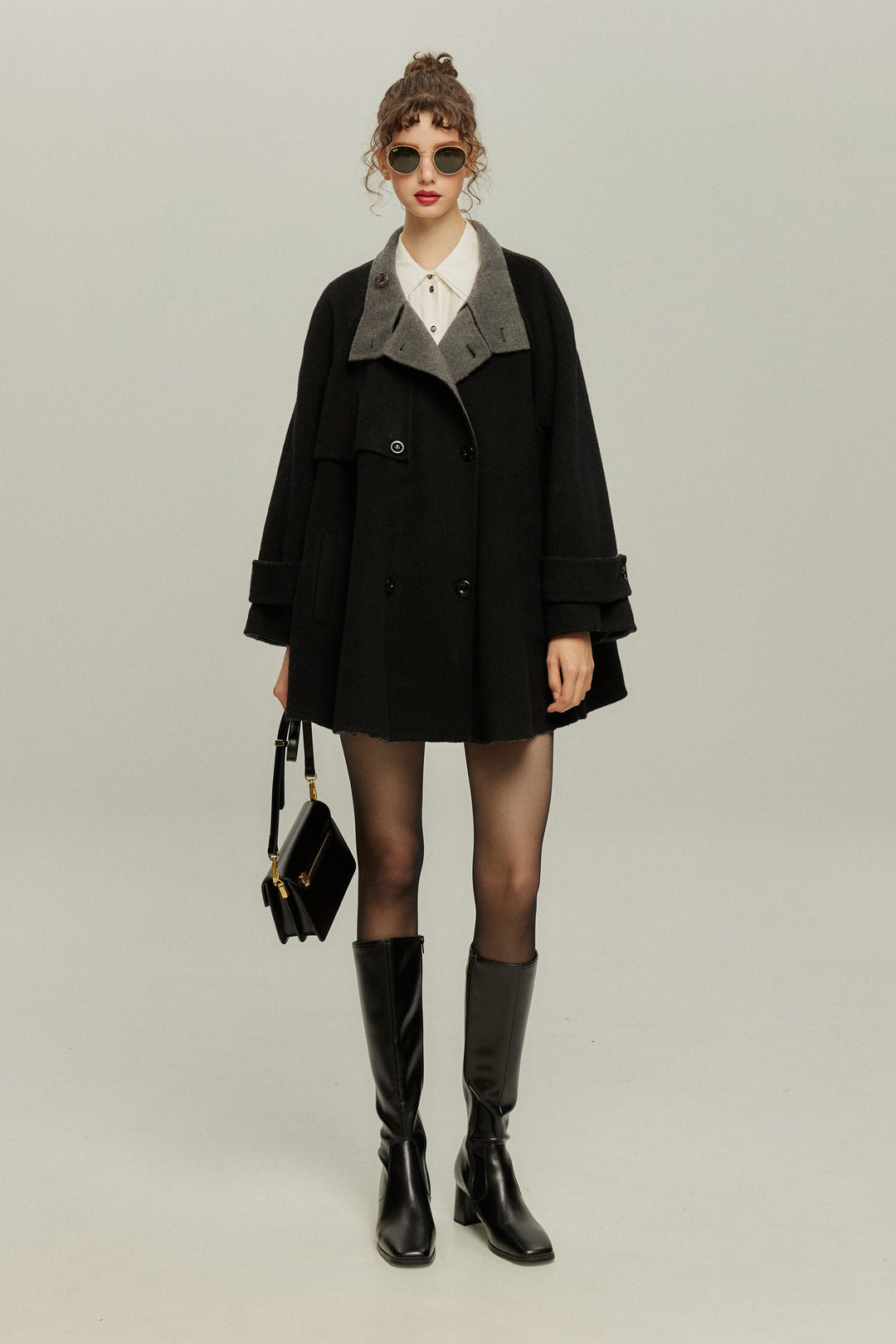 《Are you eating frozen food again? 》2way collar wool blend coat-Gray