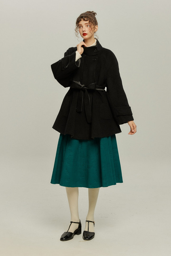 《Are you eating frozen food again? 》2way collar wool blend coat-Gray