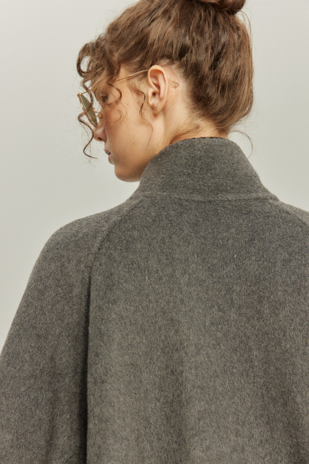 《Are you eating frozen food again? 》2way collar wool blend coat-Gray