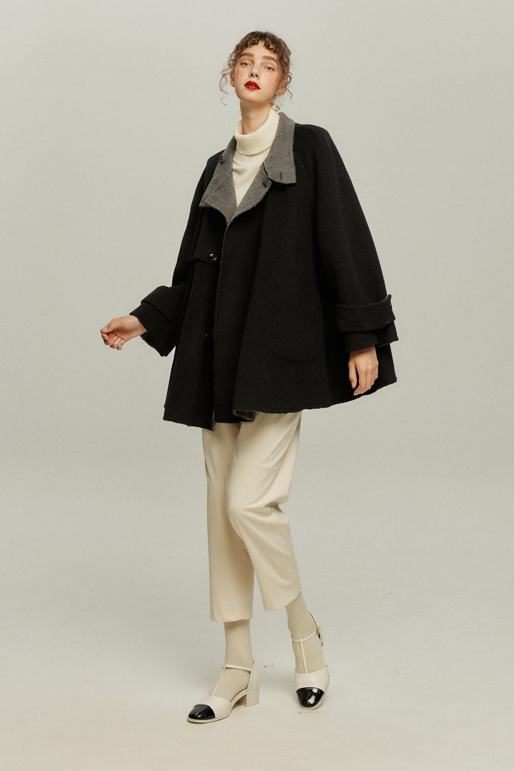《Are you eating frozen food again? 》2way collar wool blend coat-Gray