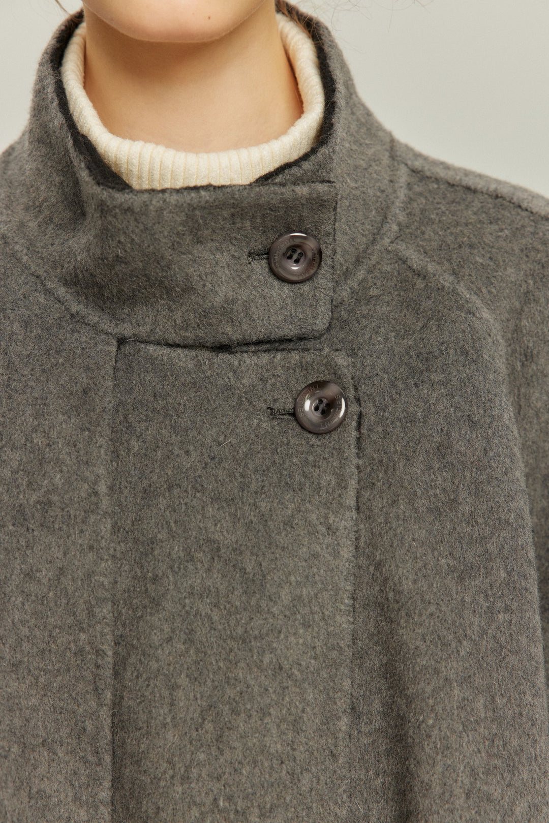 《Are you eating frozen food again? 》2way collar wool blend coat-Gray