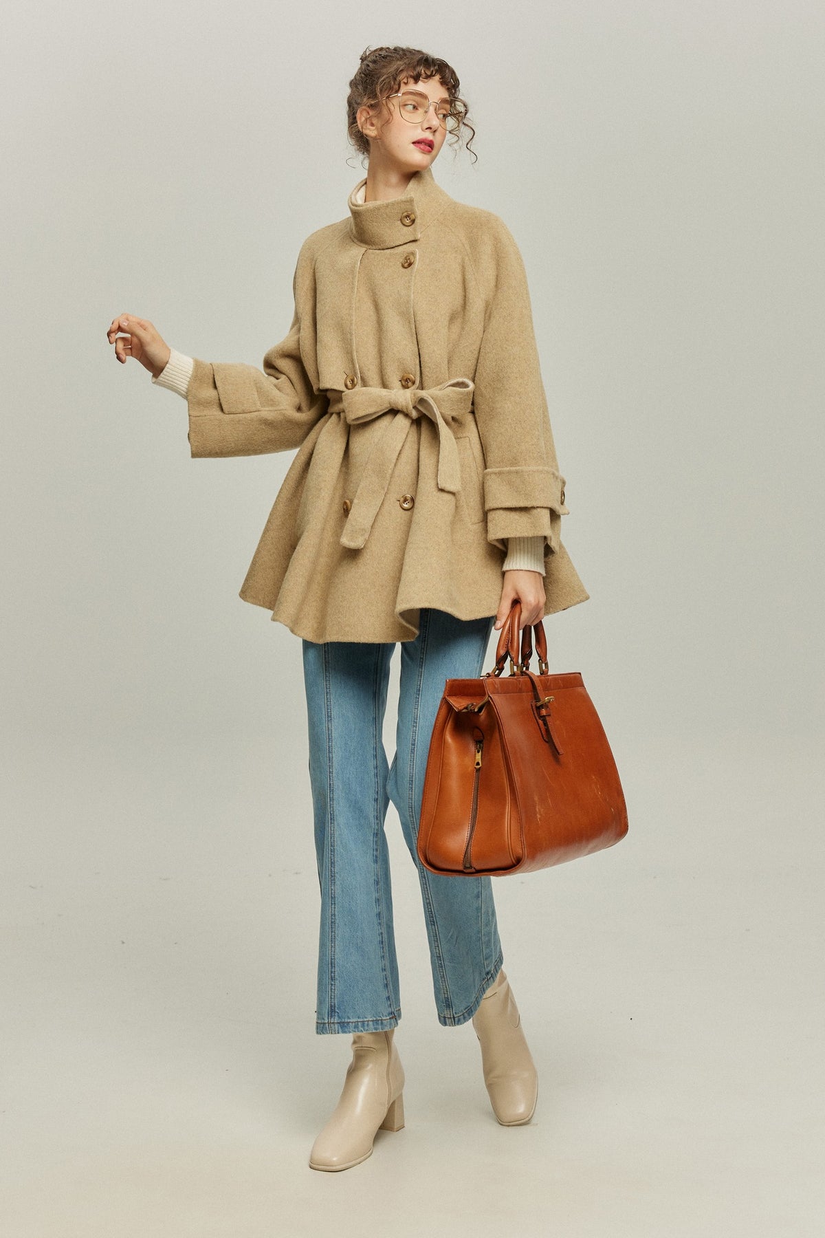 《또 냉동식품을 먹어?》 칼라 2way 울 블렌드 코트-Beige