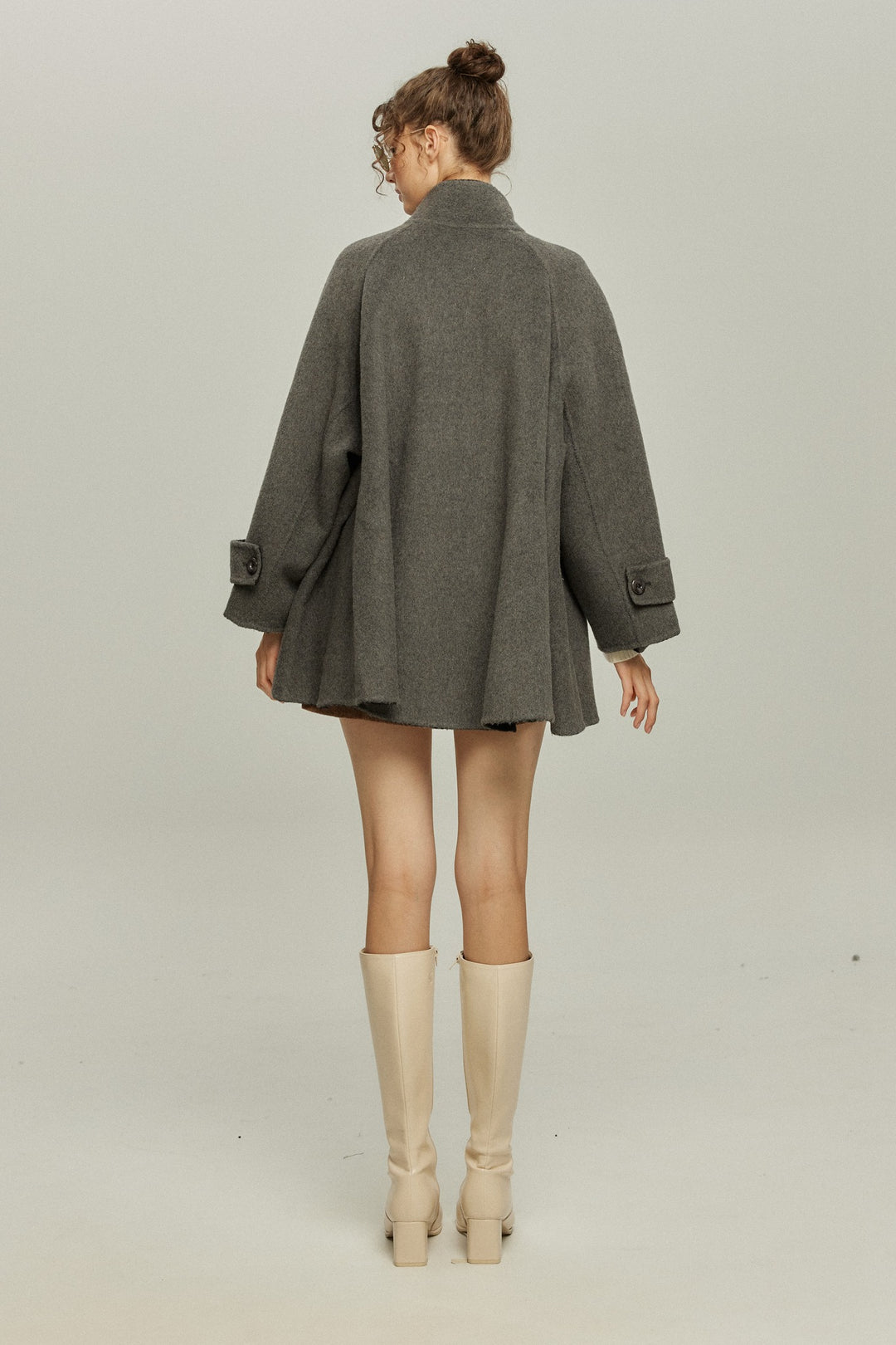 《Are you eating frozen food again? 》2way collar wool blend coat-Gray