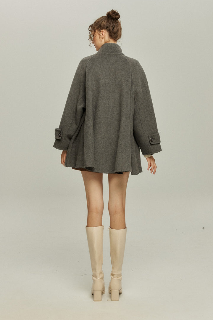 《Are you eating frozen food again? 》2way collar wool blend coat-Gray