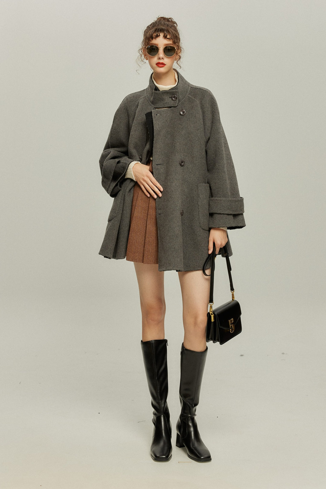 《Are you eating frozen food again? 》2way collar wool blend coat-Gray