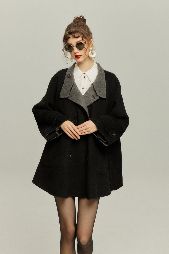 《Are you eating frozen food again? 》2way collar wool blend coat-Gray