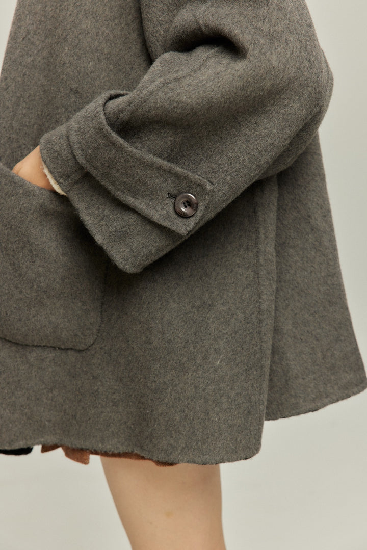 《Are you eating frozen food again? 》2way collar wool blend coat-Gray
