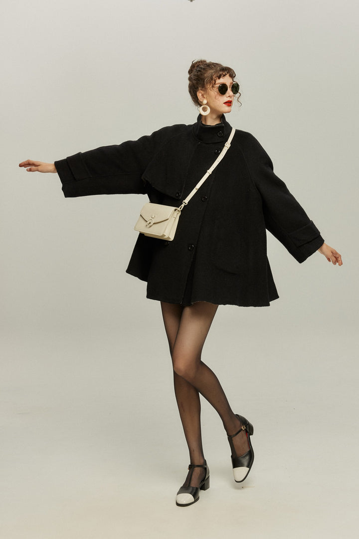 《Are you eating frozen food again? 》2way collar wool blend coat-Gray