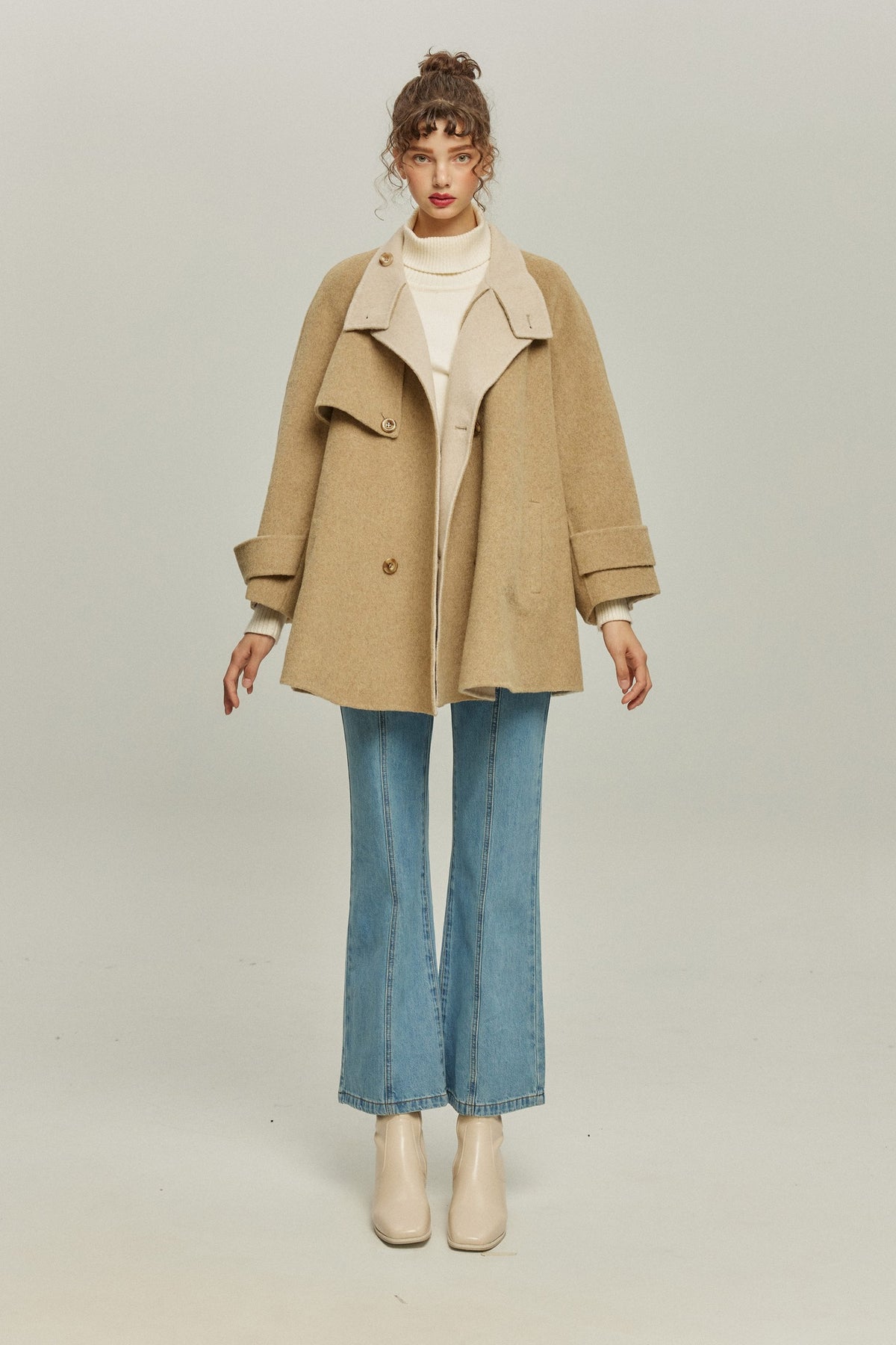 《또 냉동식품을 먹어?》 칼라 2way 울 블렌드 코트-Beige